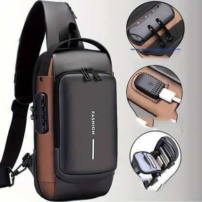 Casual Street Style Men's Crossbody, Password Lock Chest Bag, Anti Theft Shoulder Bag with Adjustable Strap