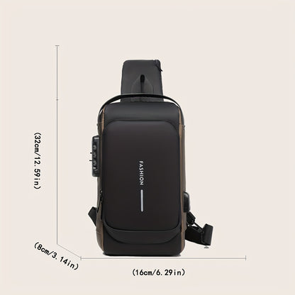 Casual Street Style Men's Crossbody, Password Lock Chest Bag, Anti Theft Shoulder Bag with Adjustable Strap