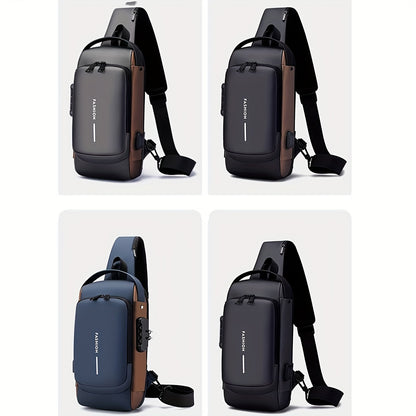 Casual Street Style Men's Crossbody, Password Lock Chest Bag, Anti Theft Shoulder Bag with Adjustable Strap