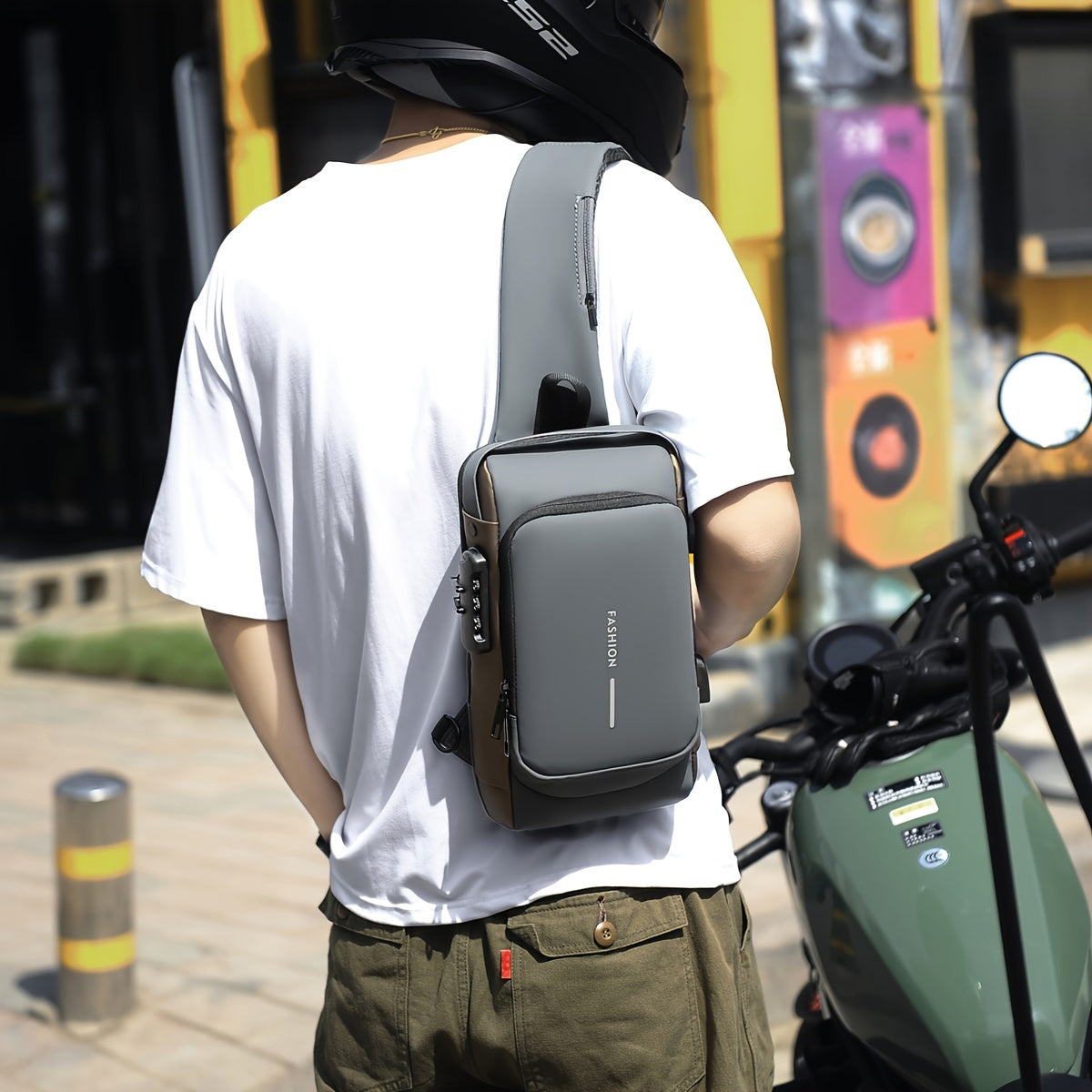 Casual Street Style Men's Crossbody, Password Lock Chest Bag, Anti Theft Shoulder Bag with Adjustable Strap