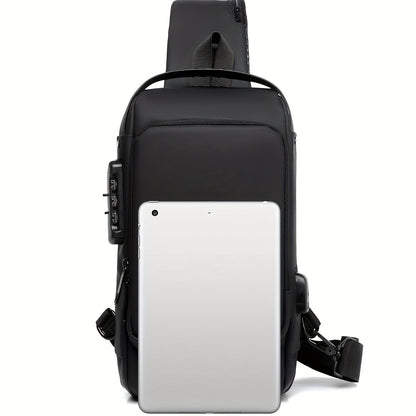 Casual Street Style Men's Crossbody, Password Lock Chest Bag, Anti Theft Shoulder Bag with Adjustable Strap