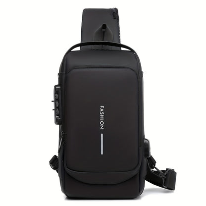 Casual Street Style Men's Crossbody, Password Lock Chest Bag, Anti Theft Shoulder Bag with Adjustable Strap