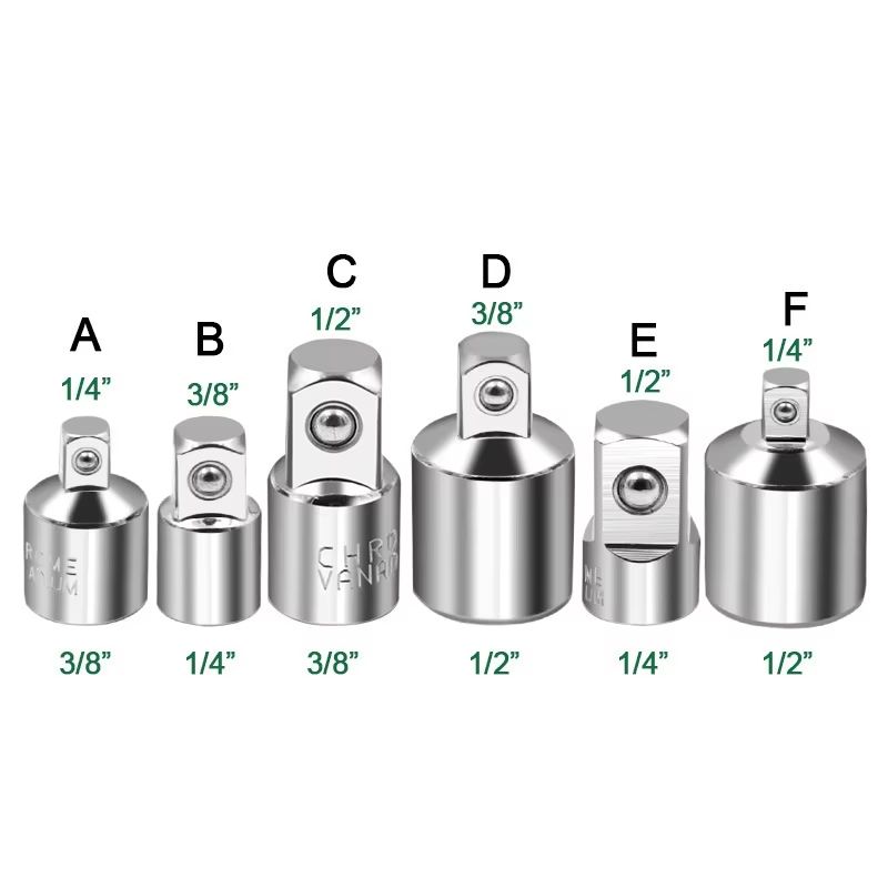 CR-V Chrome Vanadium Steel Socket Adapter Set – 1/2" to 3/8" to 1/4" Ratchet Wrench Converter