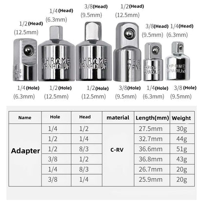 CRV Chrome Vanadium Steel Socket Adapter Set  12 To 38 To 14 Ratchet Wrench Converter 1