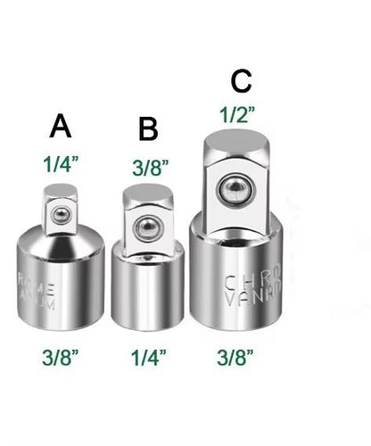 CRV Chrome Vanadium Steel Socket Adapter Set  12 To 38 To 14 Ratchet Wrench Converter 13