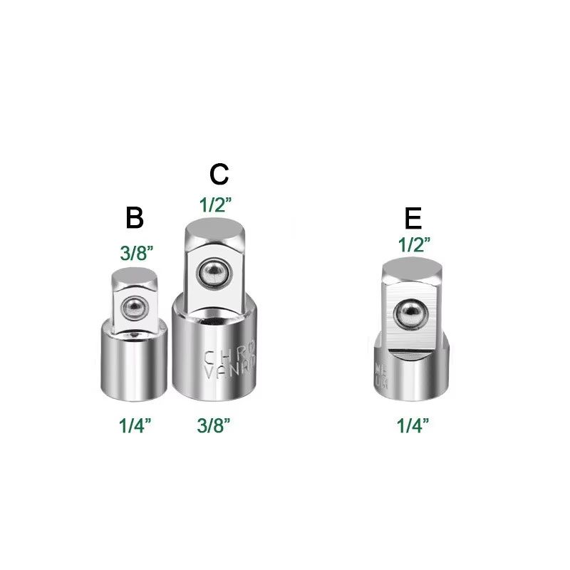 CRV Chrome Vanadium Steel Socket Adapter Set  12 To 38 To 14 Ratchet Wrench Converter 15