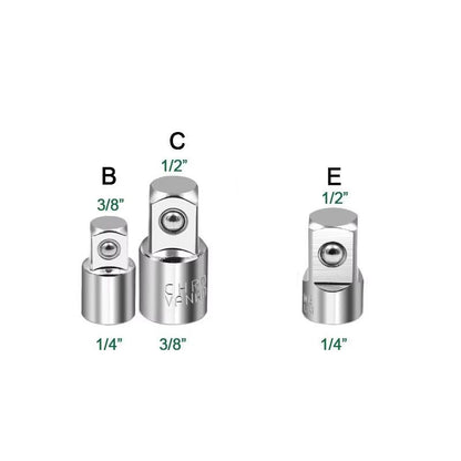 CRV Chrome Vanadium Steel Socket Adapter Set  12 To 38 To 14 Ratchet Wrench Converter 15