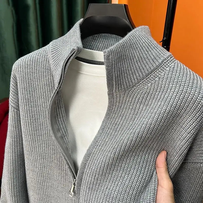 Vintage Style Men Cardigan, Loose Fit Casual Sweater, Zippered Knitted Top for Spring Autumn Outerwear