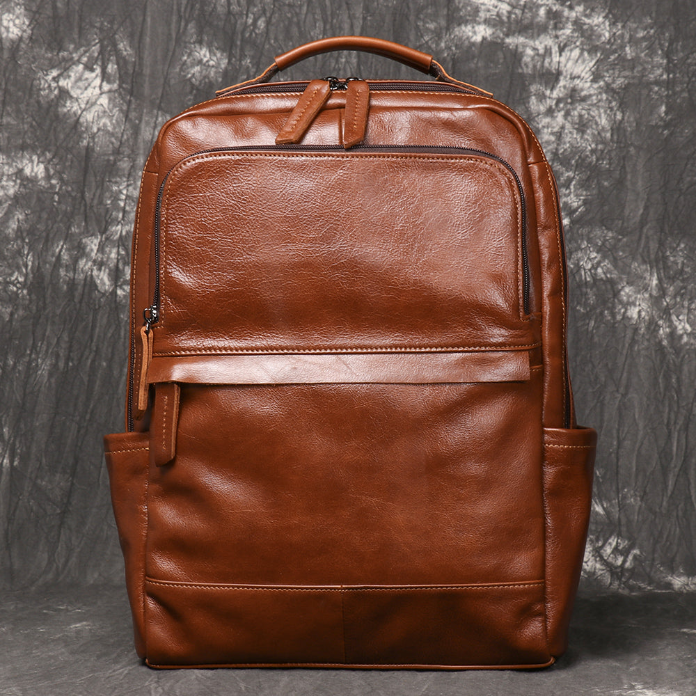 Men's Leather Travel Backpack, Vintage Cowhide Laptop Bag, Women's Large Capacity School Backpack