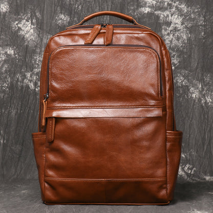 Men's Leather Travel Backpack, Vintage Cowhide Laptop Bag, Women's Large Capacity School Backpack