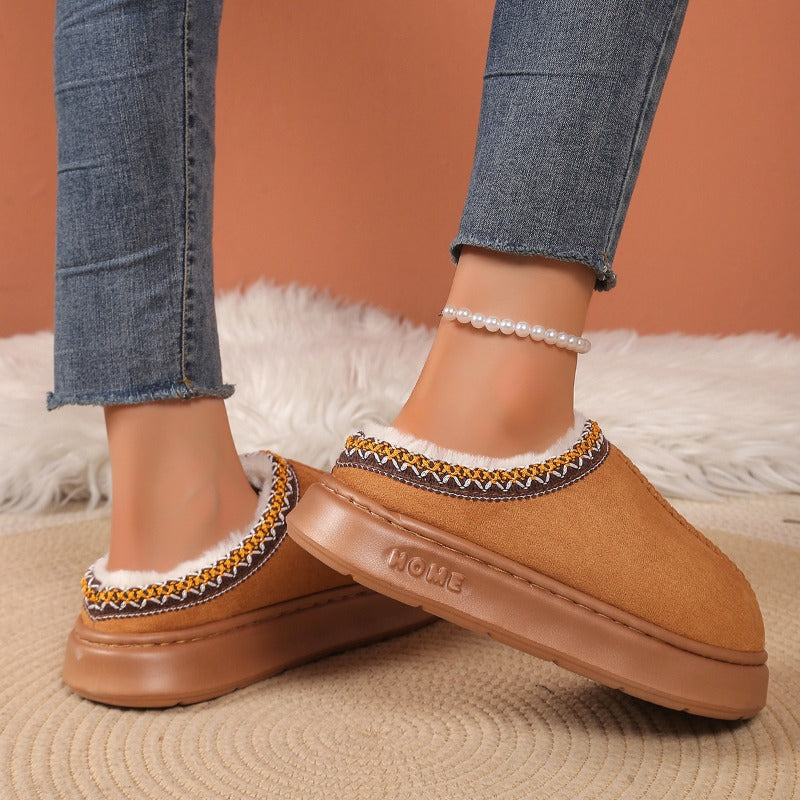 Womens Warm Cashmere Slippers Thick Sole Cozy Half Mop Shoes Soft Uggs Style Winter Footwear 3