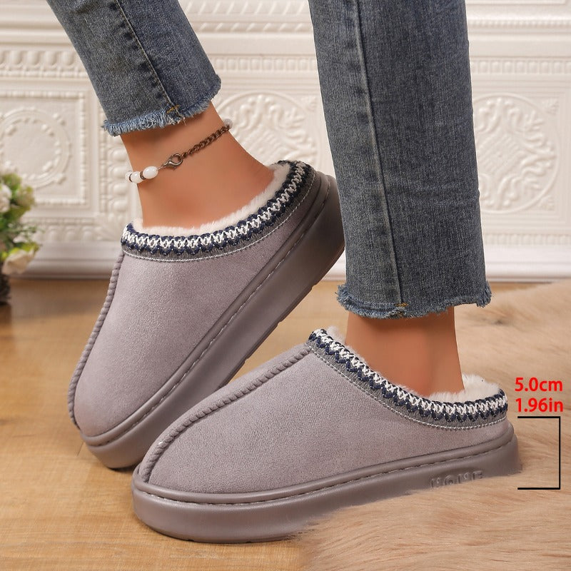Womens Warm Cashmere Slippers, Thick Sole Cozy Half Mop Shoes, Soft Uggs Style Winter Footwear
