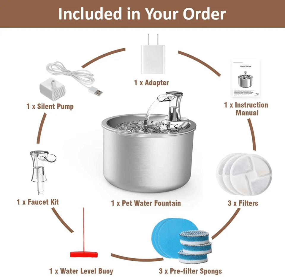 PureFlow 2L Stainless Steel Automatic Pet Water Fountain With Optional Sensor And Heater 4
