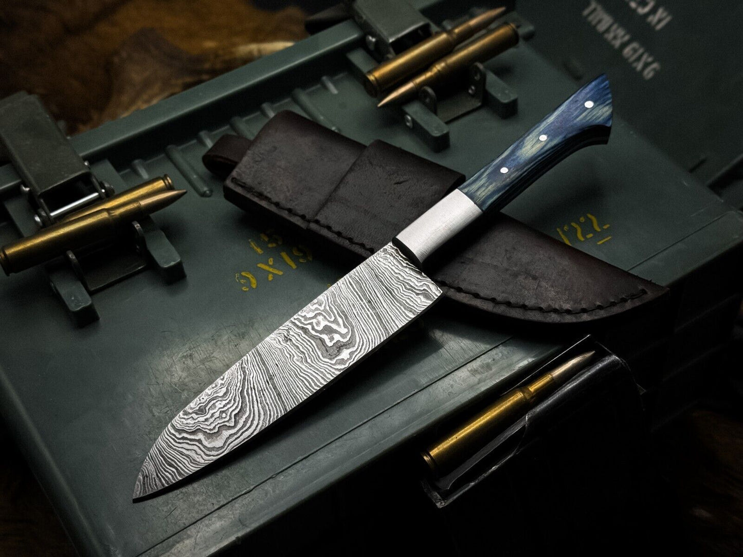 Elegant Handmade Damascus Steel Chef Knife with Wood Handle