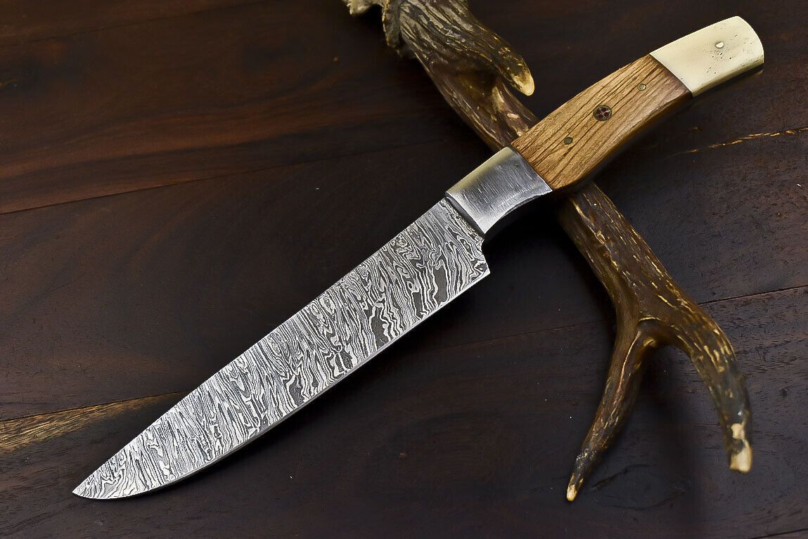 Professional Damascus Steel Kitchen Knife  Wood Handle  Leather Protector 3