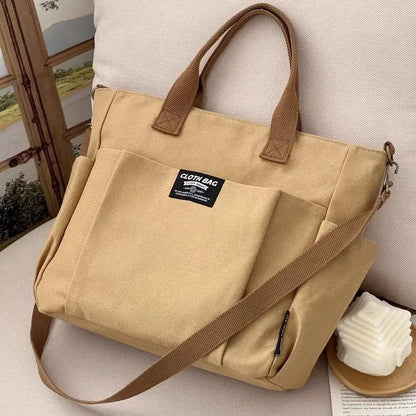 Large Capacity Urban Minimalist Shoulder Bag, Canvas Tote for Female Students, Portable Crossbody Commuting Bag