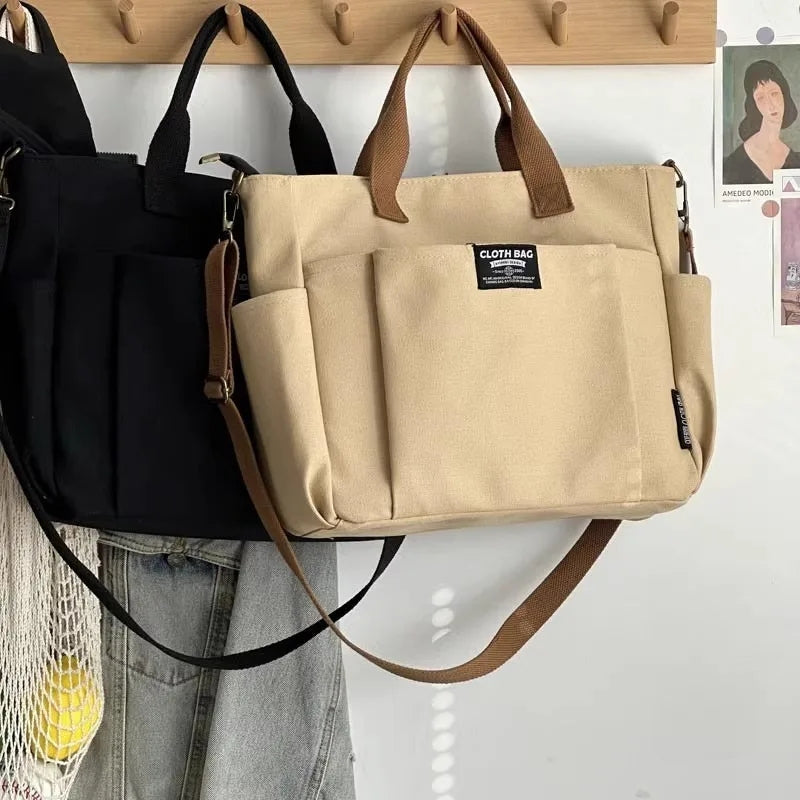 Large Capacity Urban Minimalist Shoulder Bag, Canvas Tote for Female Students, Portable Crossbody Commuting Bag