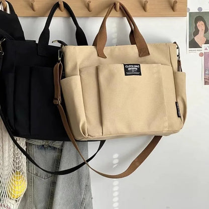 Large Capacity Urban Minimalist Shoulder Bag, Canvas Tote for Female Students, Portable Crossbody Commuting Bag