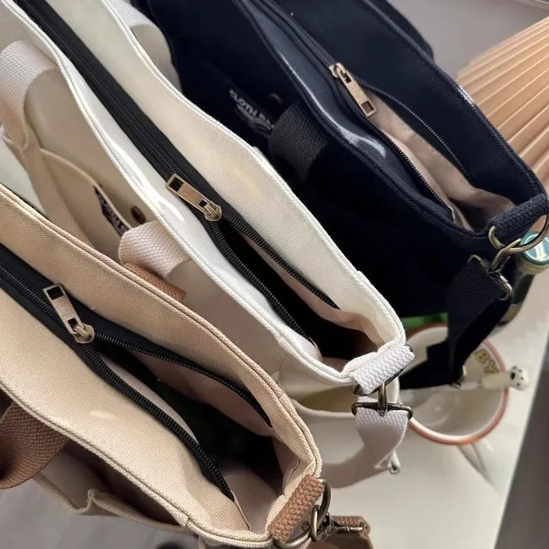 Large Capacity Urban Minimalist Shoulder Bag, Canvas Tote for Female Students, Portable Crossbody Commuting Bag