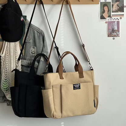 Large Capacity Urban Minimalist Shoulder Bag, Canvas Tote for Female Students, Portable Crossbody Commuting Bag