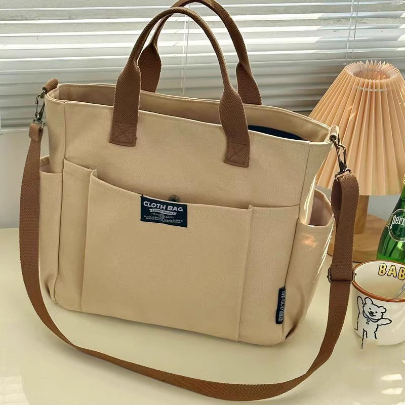 Large Capacity Urban Minimalist Shoulder Bag, Canvas Tote for Female Students, Portable Crossbody Commuting Bag