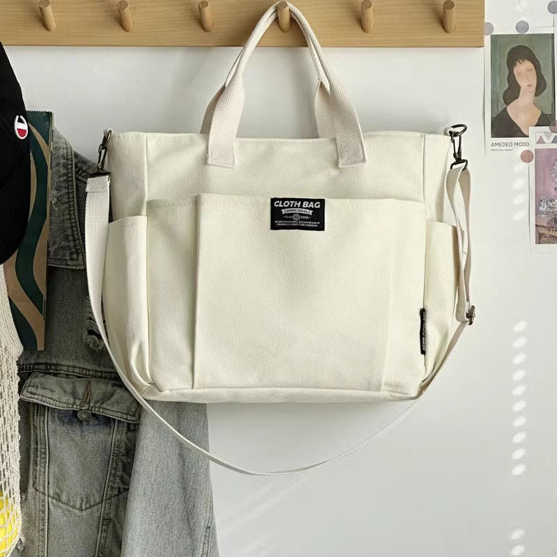 Large Capacity Urban Minimalist Shoulder Bag, Canvas Tote for Female Students, Portable Crossbody Commuting Bag