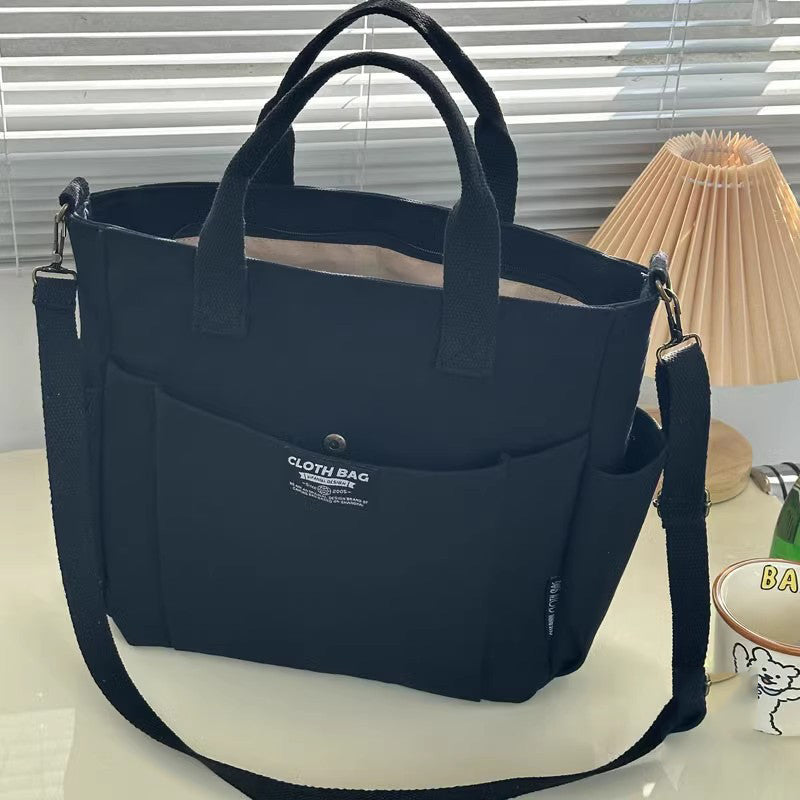 Large Capacity Urban Minimalist Shoulder Bag, Canvas Tote for Female Students, Portable Crossbody Commuting Bag