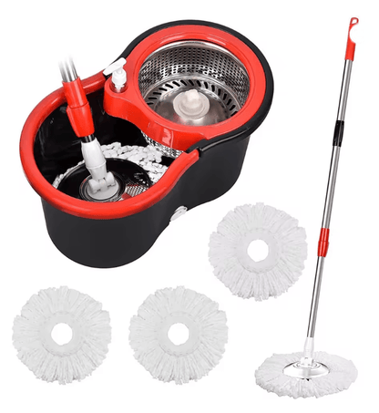 AquaSpin 360° Stainless Steel Spin Mop and Bucket Set with 3 Microfiber Heads