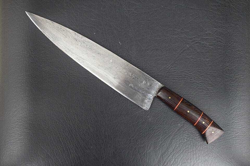 Unique Handmade Damascus Chef Knife  Wood Handle Full Tang Construction 3