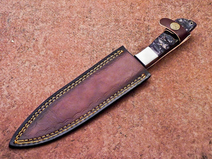 Authentic Damascus Steel Kitchen Knife  Handmade Wood Handle  Sheath 3