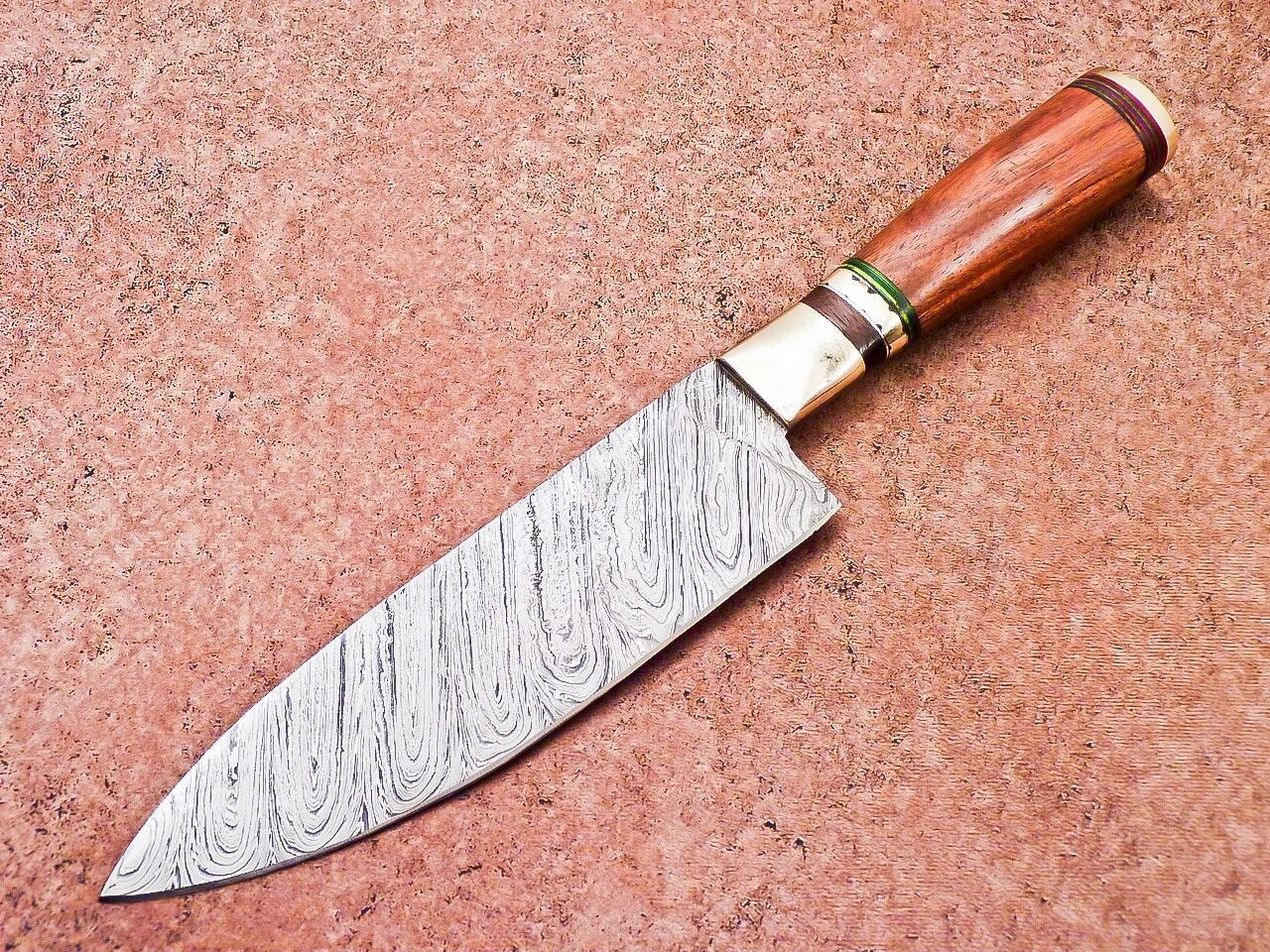 Rustic Handmade Damascus Knife – Wood Handle for Hunting & Survival