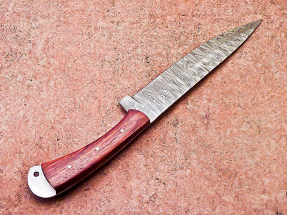 Custom Forged Damascus Steel Chef Knife  Wood Handle  Leather Case 1