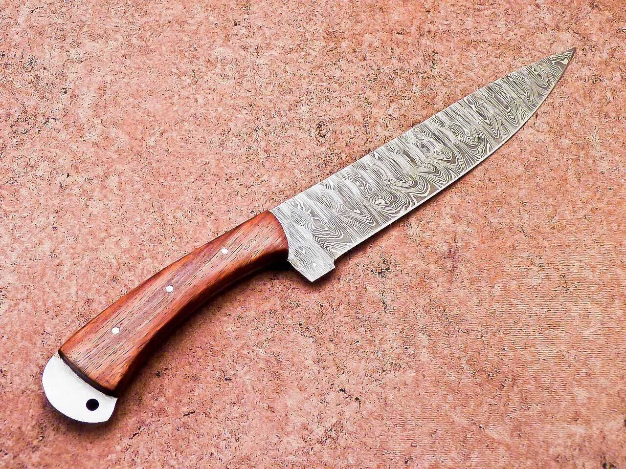 Custom Forged Damascus Steel Chef Knife  Wood Handle  Leather Case 2
