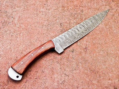 Custom Forged Damascus Steel Chef Knife  Wood Handle  Leather Case 2