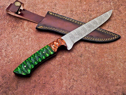 Traditional Handmade Damascus Knife  Wooden Handle With Leather Sheath 2