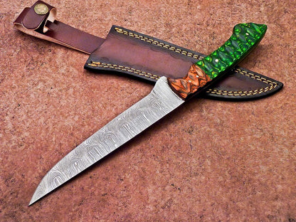 Traditional Handmade Damascus Knife  Wooden Handle With Leather Sheath 3