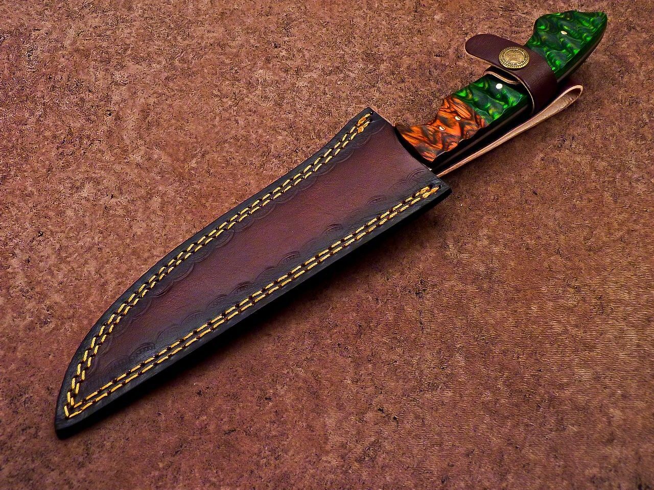Traditional Handmade Damascus Knife  Wooden Handle With Leather Sheath 4