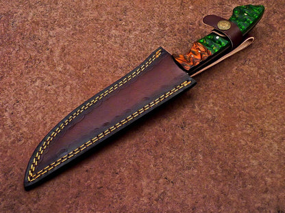 Traditional Handmade Damascus Knife  Wooden Handle With Leather Sheath 4