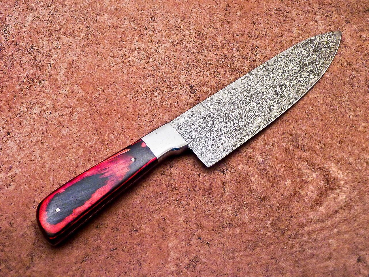 Premium Damascus Chef Knife  Hardwood Handle  Cowhide Leather Cover 1