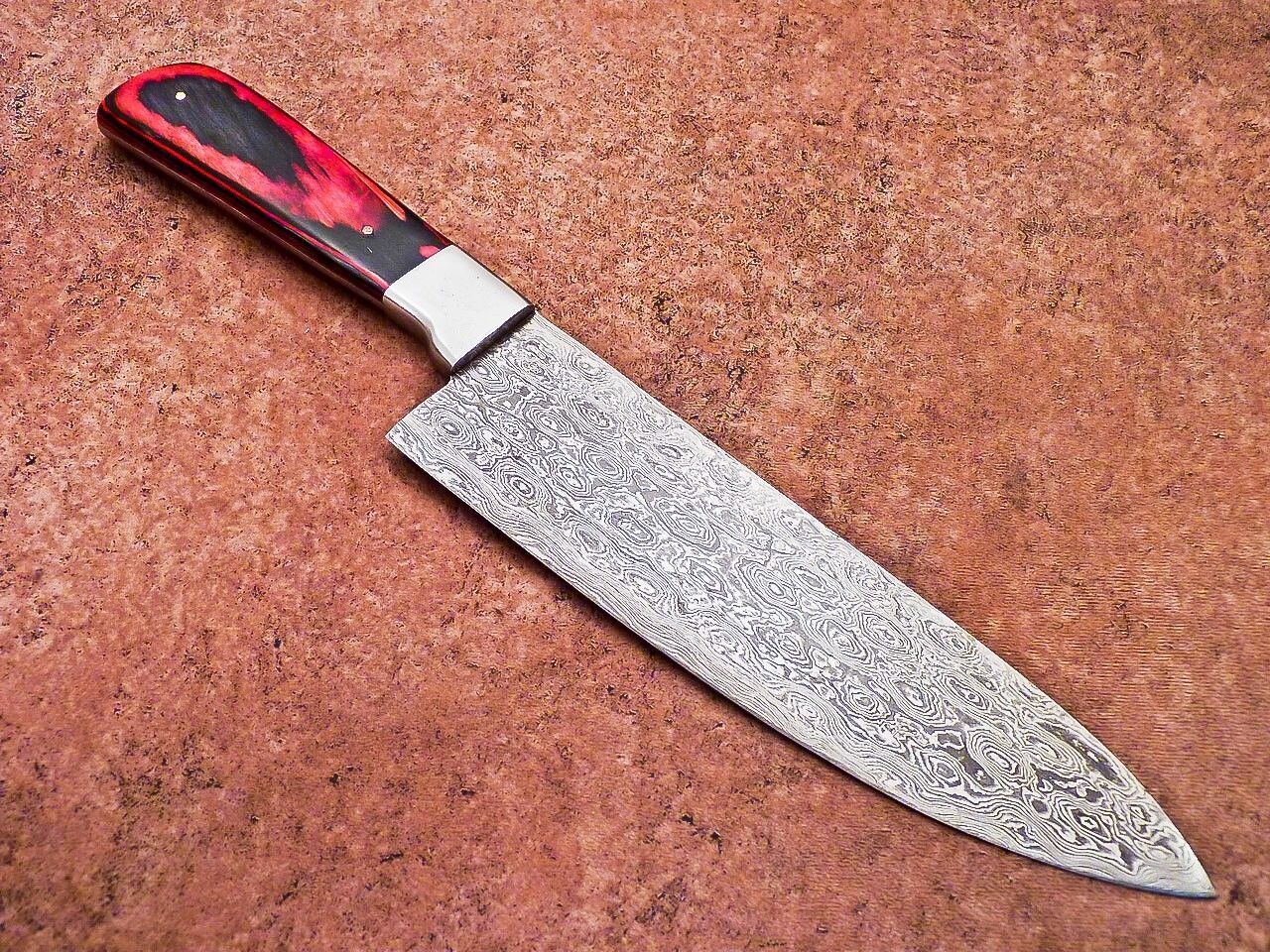 Premium Damascus Chef Knife  Hardwood Handle  Cowhide Leather Cover 2