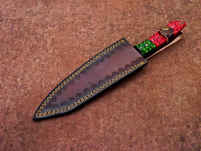 High Carbon Damascus Steel Chef Knife  Wood Handle  Leather Case 3