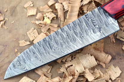 Custom Handmade Forged Damascus Steel Kitchen Chef Knife With Red  Black Dollar Thappa Handle 2
