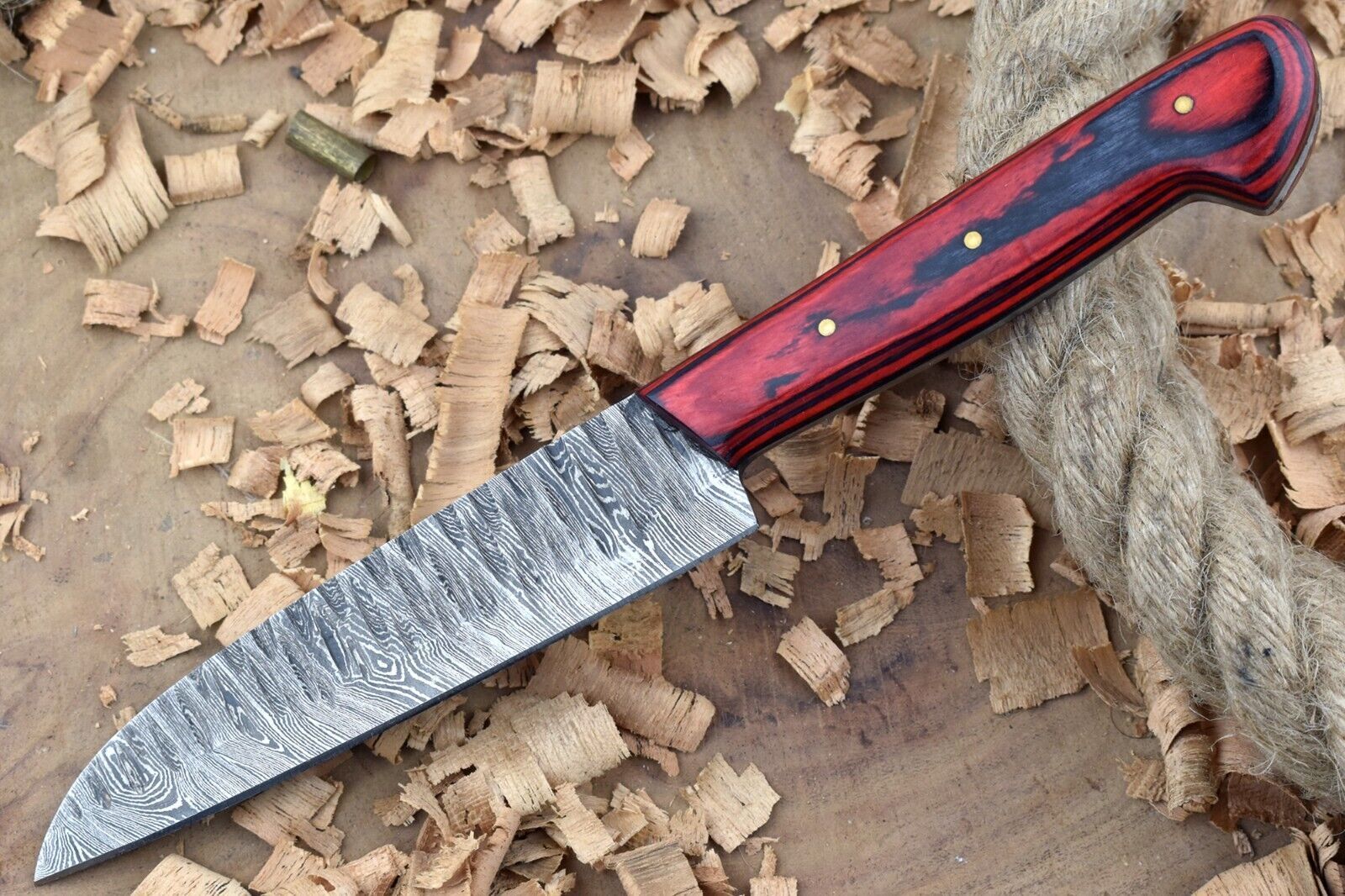 Custom Handmade Forged Damascus Steel Kitchen Chef Knife with Red & Black Dollar Thappa Handle