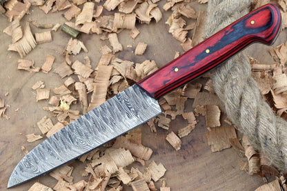 Custom Handmade Forged Damascus Steel Kitchen Chef Knife with Red & Black Dollar Thappa Handle