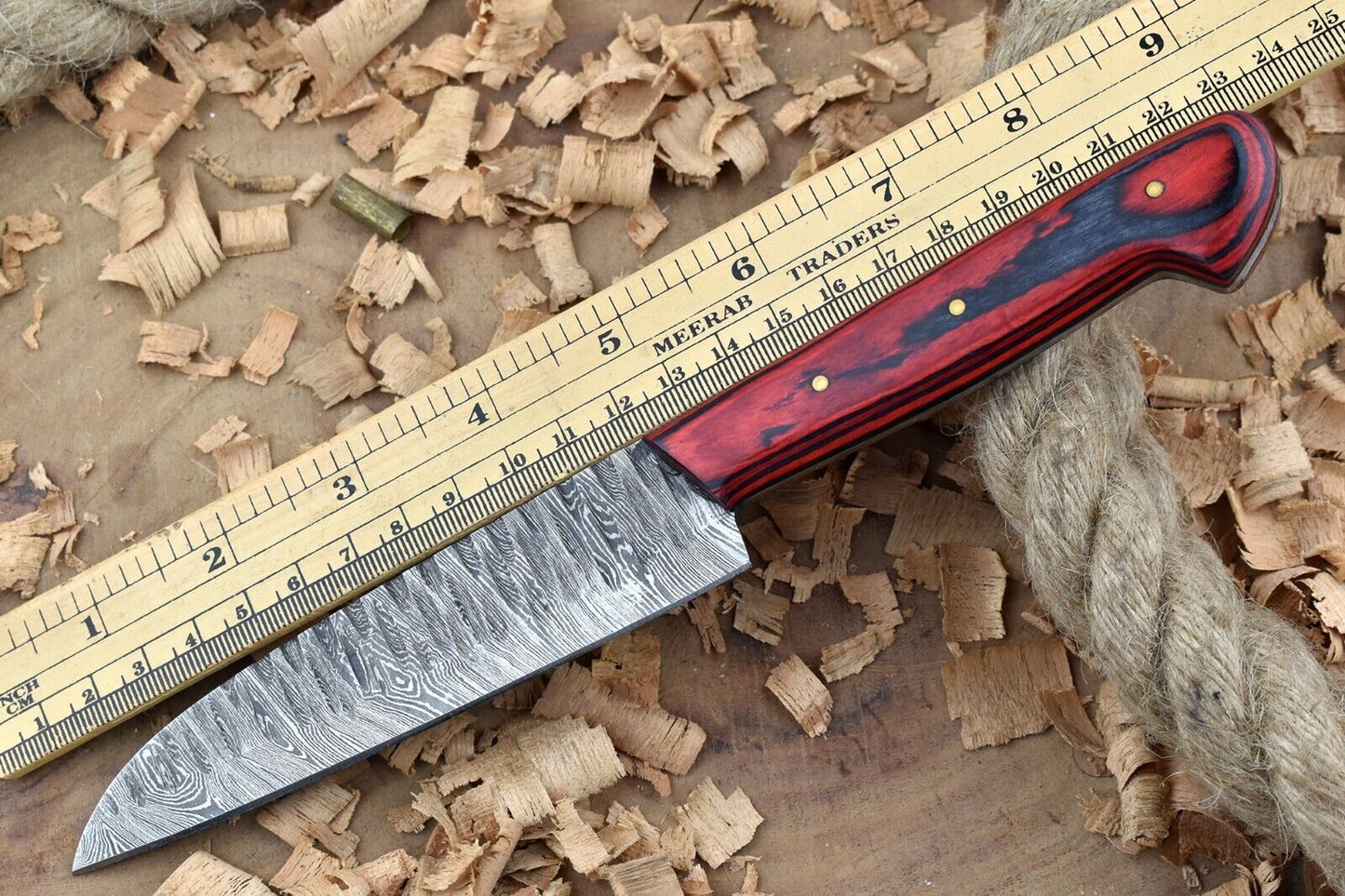 Custom Handmade Forged Damascus Steel Kitchen Chef Knife With Red  Black Dollar Thappa Handle 3