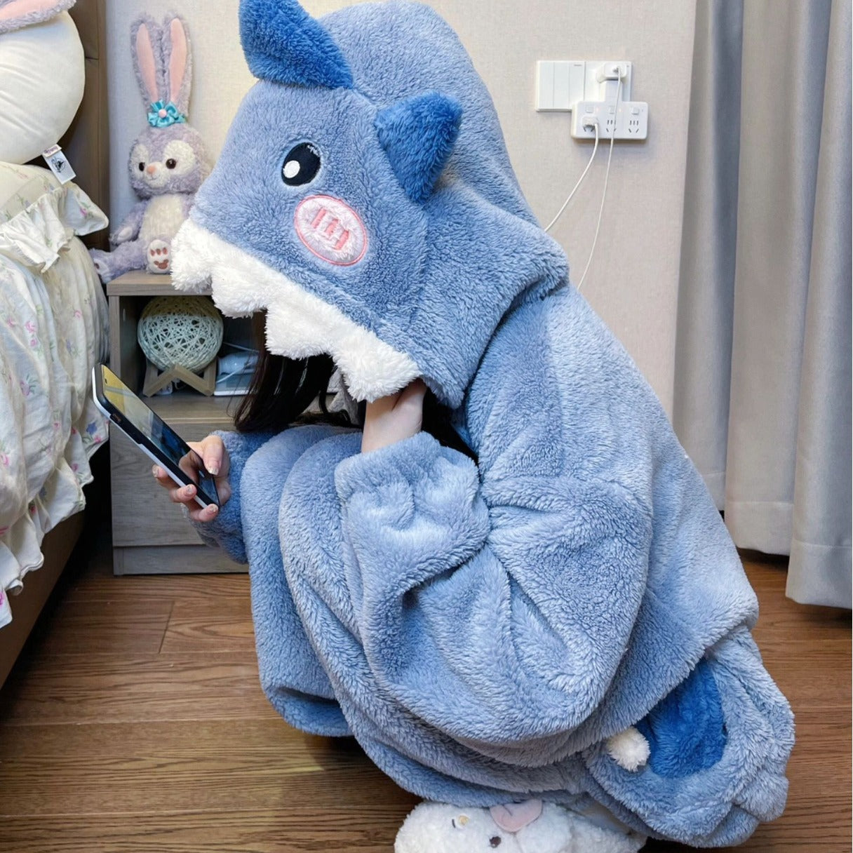 Womens Cartoon Shark Kigurumi Cute Hooded Pajama Jumpsuit Unicorn Sleepwear For Winter Cosplay And  2
