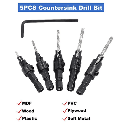 ProDrill 5 Piece Woodworking Countersink and Chamfer Drill Bit Set