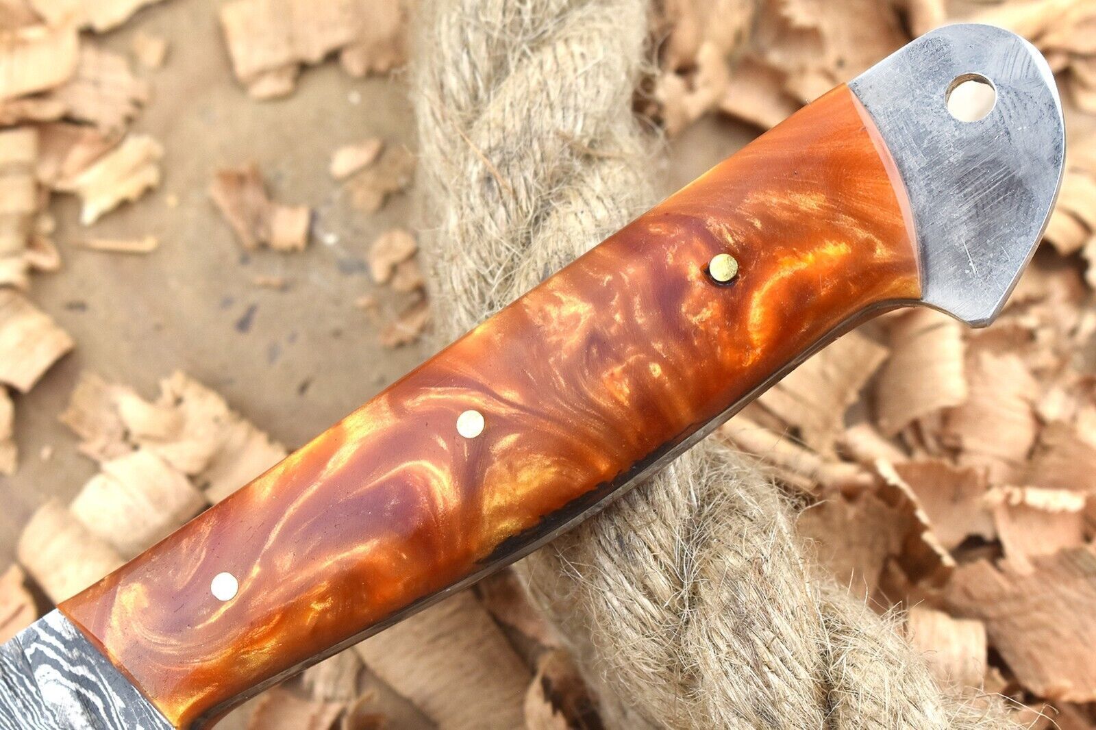 Custom Handmade Damascus Steel Kitchen Chef Knife With Orange Resin Thappa Handle 1