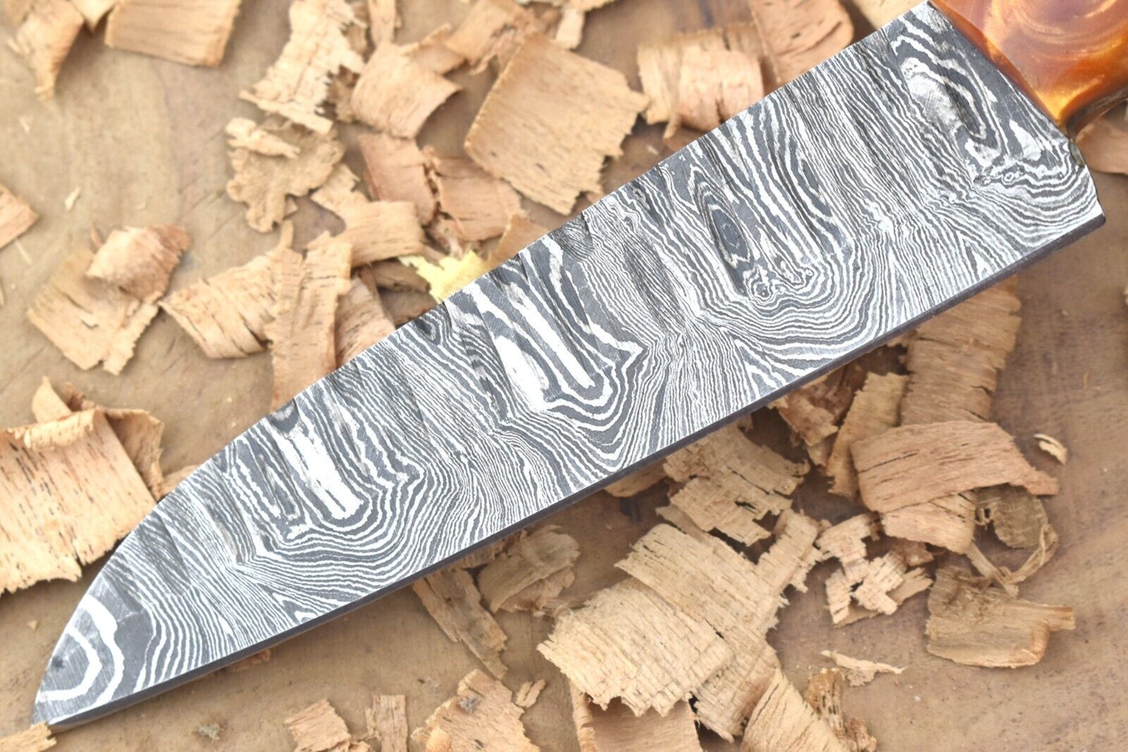 Custom Handmade Damascus Steel Kitchen Chef Knife With Orange Resin Thappa Handle 2