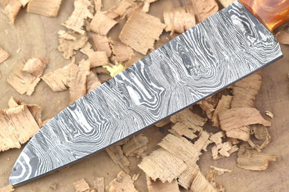Custom Handmade Damascus Steel Kitchen Chef Knife With Orange Resin Thappa Handle 2